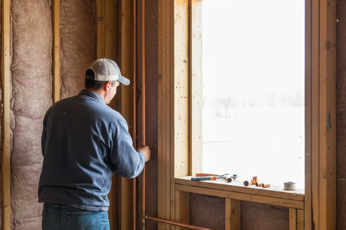Licensed plumber running new copper supply lines in a Osage home